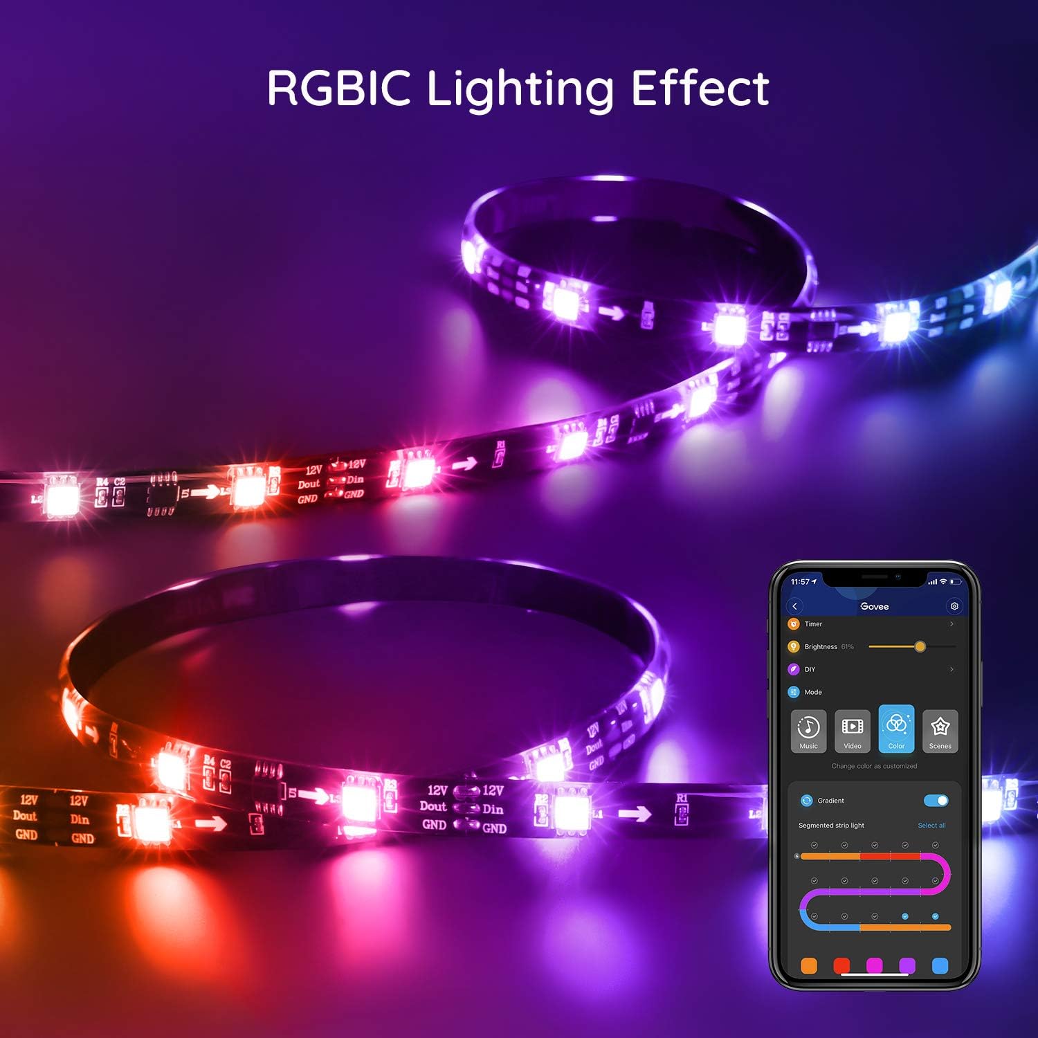 Govee Immersion TV LED Backlights with Camera, RGBIC Ambient Wi-Fi TV Backlights for 55-65 inch TVs PC, Works with Alexa & Google Assistant, App Control, Lights and Music Sync, Adapter, H6199