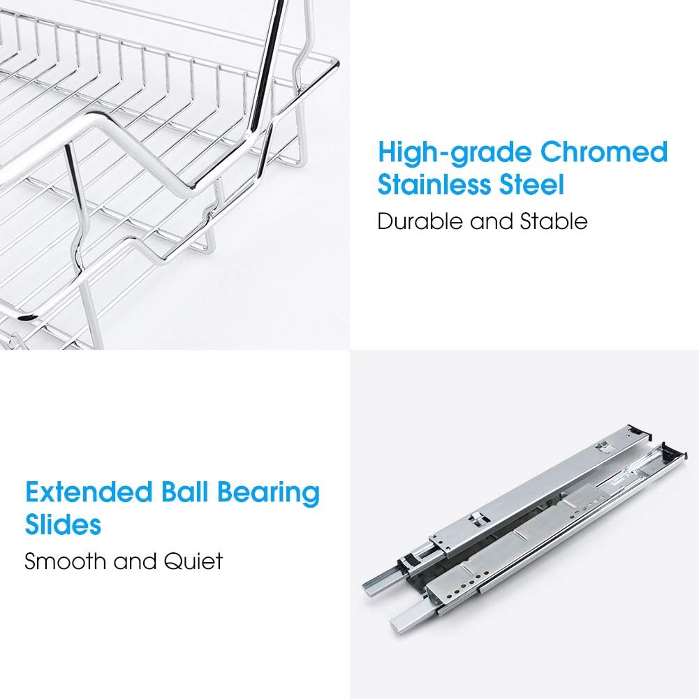 Kitchen Sliding Organizer, Cocoarm Pull Out Cabinet Shelf Sliding Drawer Organizer Chromes Wire Pots Pans Storage Basket for Kitchen Cabinet Bathroom, 12.4" Wide Fit Inside 15.7" Width Cabinet Pack of 2
