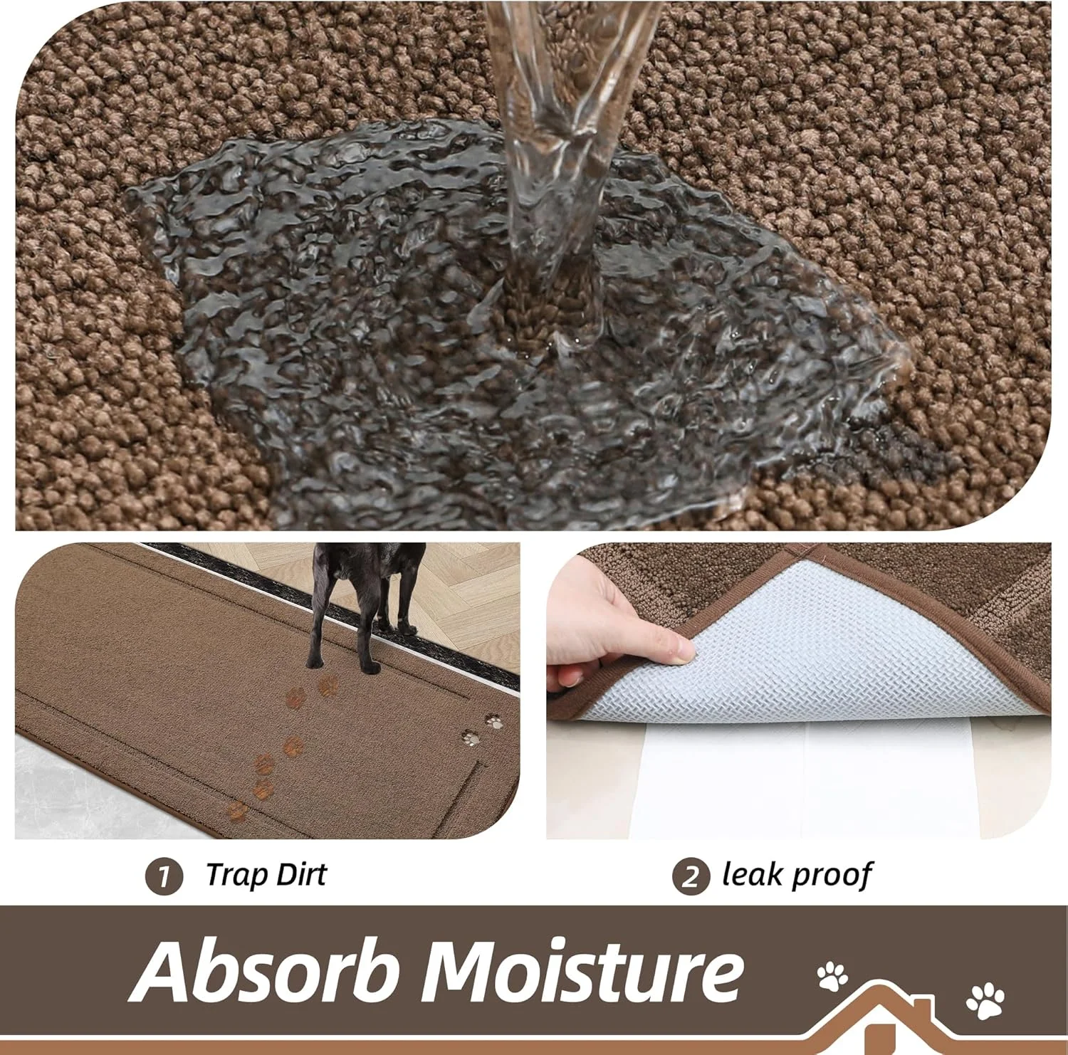 Dog Door Mat for Muddy Paws 36"x60" Dirt Trapper Absorbent Doormat Non Slip Entryway Rugs Washable Stain Resistant Welcome Floor Mat Soft Low-Profile for Front Back Door, Brown