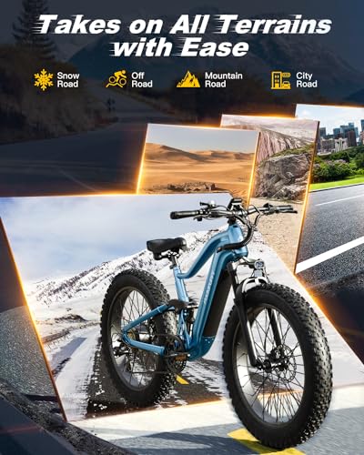 Boxer Electric Bike for Adults 1000W, 48V 20AH Battery Ebike, Full Suspension 26" Fat Tire E Bike, 28MPH 80Miles Range Mountain Electric Bicycle, 7 Speed Hydraulic Disc Brakes
