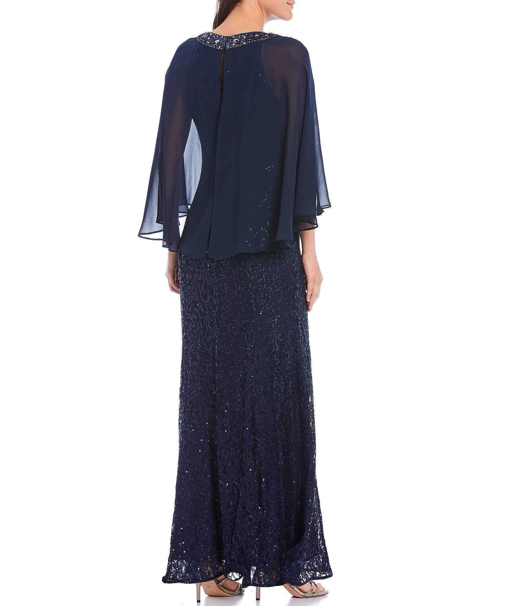 Ignite Evenings Sequin Lace Chiffon Capelet Gown - 10