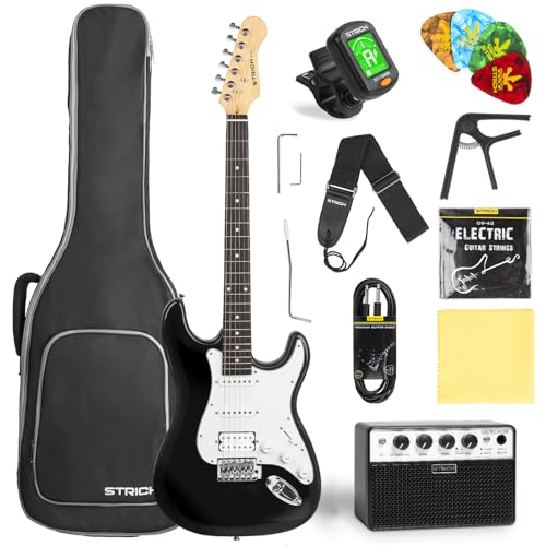 STRICH Electric Guitar Beginner Kit, Solid Body 39" Full Size Electric Guitar HSS Pick Up for Starter, with 10W Amp, Bag, Digital Tuner, Capo, Strap, String,Cable, Picks, SST-S20 Sunburst