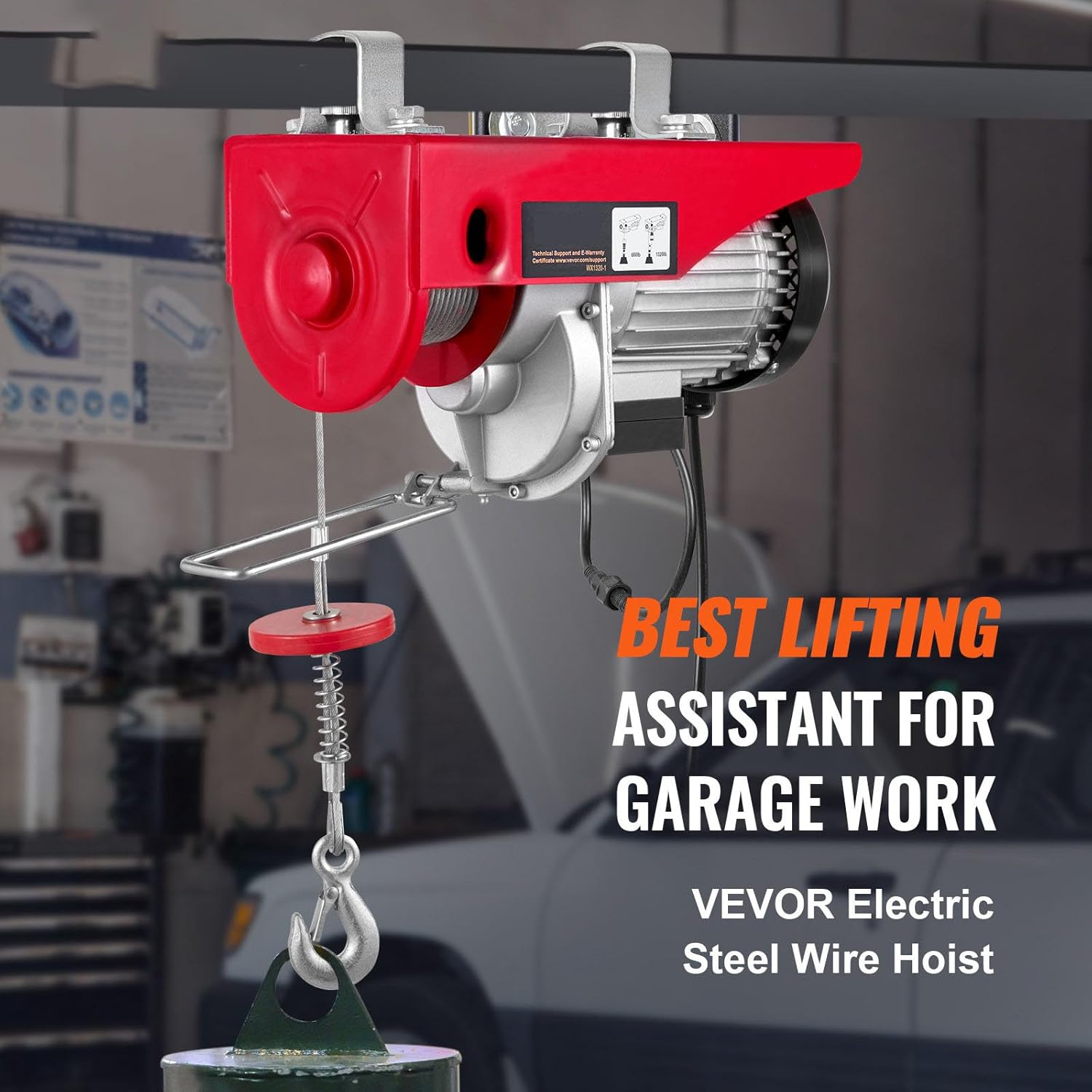 DOUKI Heavy Duty Electric Hoist with Wireless Remote Control - 1320 lbs Lifting Capacity, 1150W 110V Steel Wire Winch, 40ft Single Cable Lifting Height - Ideal for Garage, Warehouse, Factory