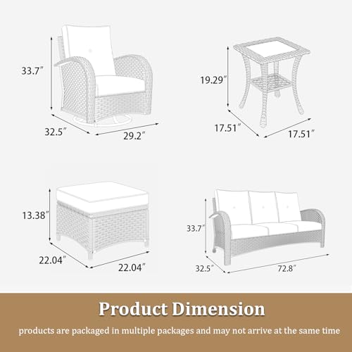 5 Pieces Wicker Patio Furniture Set, Luxury Outdoor Conversation Set with High Back Swivel Rocker Chairs