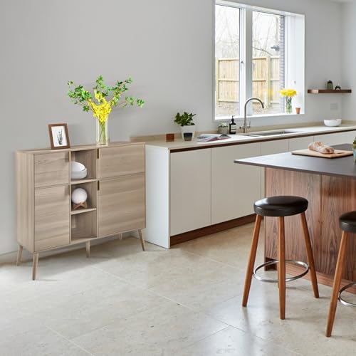 Storage Cabinet with Doors and Shelves, Pantry Cabinet Cupboard w/4 Doors 3 Open Shelves, Freestanding Sideboard Buffet Cabinet Floor Cabinet for Kitchen Laundry Utility Room