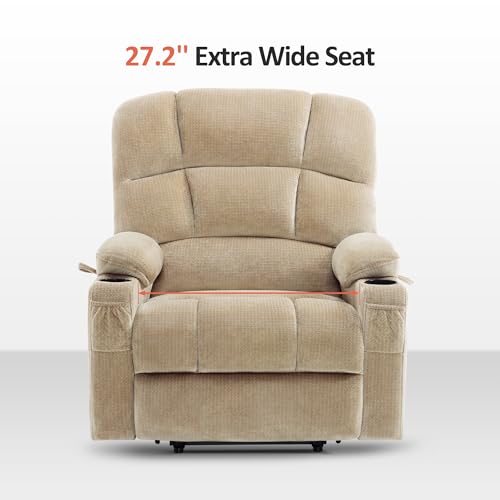 MCombo Large Dual Motor Power Lift Recliner Chair for Elderly, Massage and Heat, Lay Flat, Zero Gravity, Home Button, USB Port, Fabric 7680 (Large, Beige)