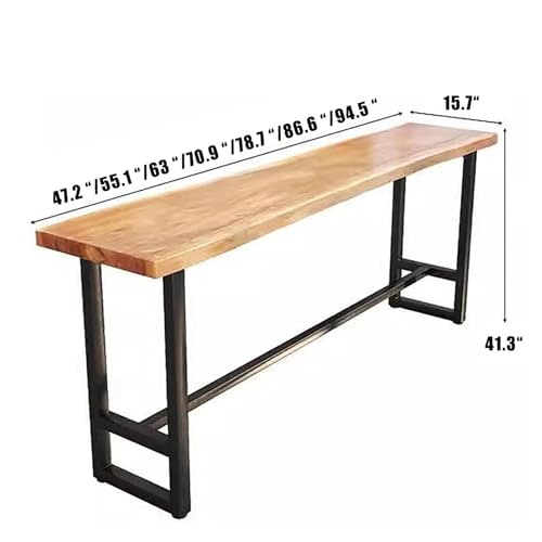 Industrial Bar Counter Table,Solid Wood Bar Top Table Long Narrow Bar Table,Rectangular Bar Height Pub Table Rustic Counter Top Table,Live Edge Kitchen Dining Table,No Stool(47.2", Brown)
