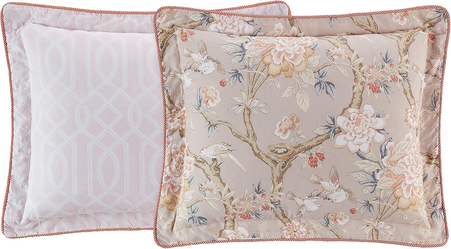 Waverly Peony Gardens 4 Piece Cotton Comforter Set, Embellished All Season Bedding, includes One Comforter, One Bed Skirt and Two Pillow Shams, Machine Washable Queen Bed Set, Taupe