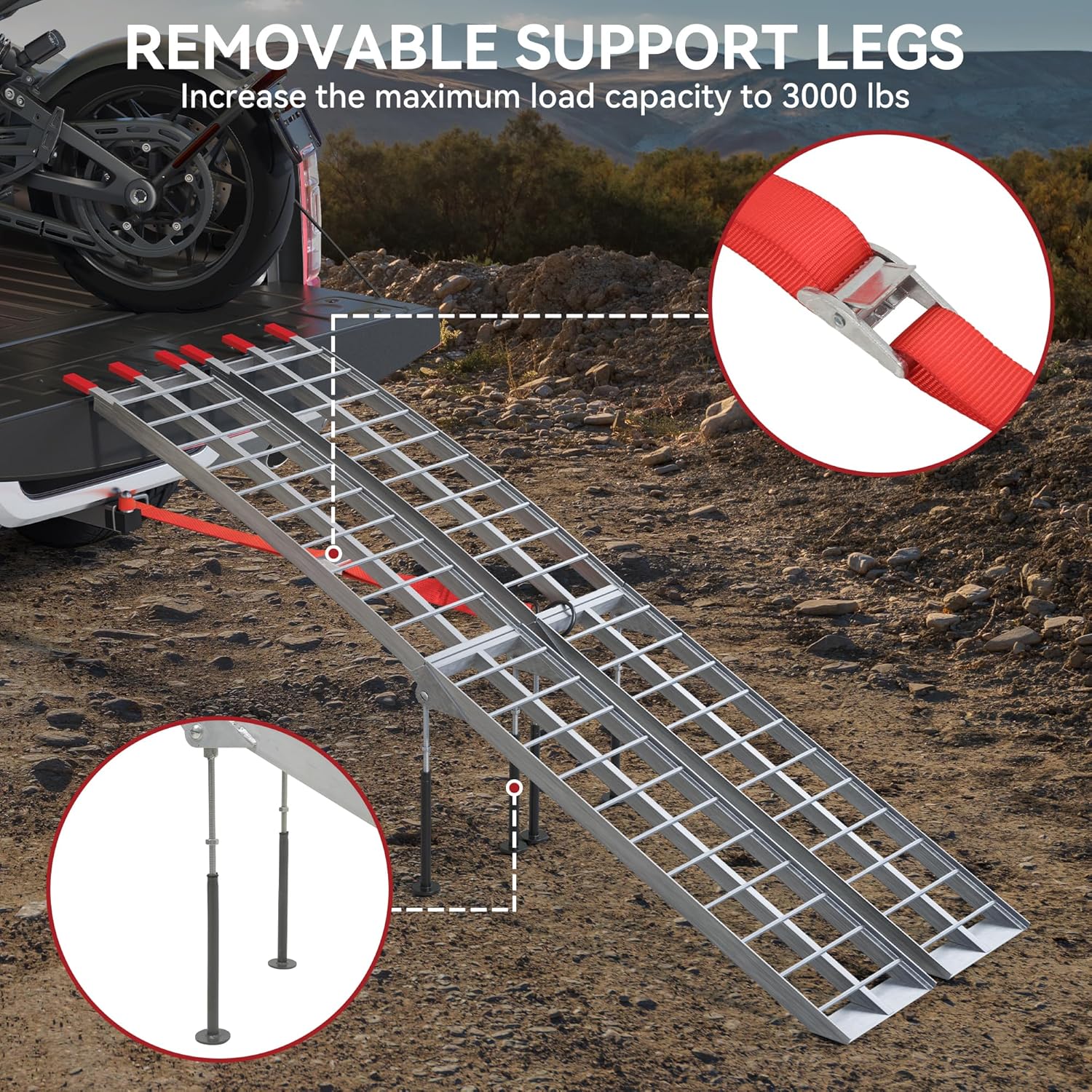 YITAMOTOR ATV Ramps 7.5ft, 3000 lbs Aluminum Folding Loading Ramps with Removable Support Legs, Truck Ramps for ATV UTV Pickup Trailer Motorcycle Dirt Bike Lawn Mower Snowblower, 2pcs