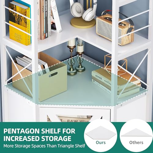 YITAHOME Corner Bookshelf with Storage, 7-Tier Corner Shelf with Doors, Large Corner Bookcase Display Rack for Living Room Bedroom Home Office, White