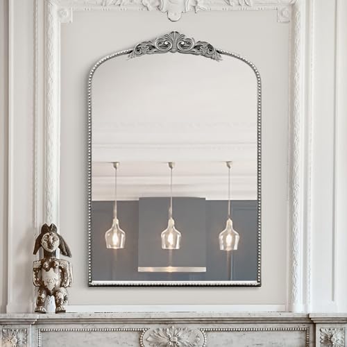 Micasso Antique Gold Ornate Mirror, 24 x 36 Inches Arched Baroque Style Mantel Wall Mirror for Bathroom, Vanity, Living Room