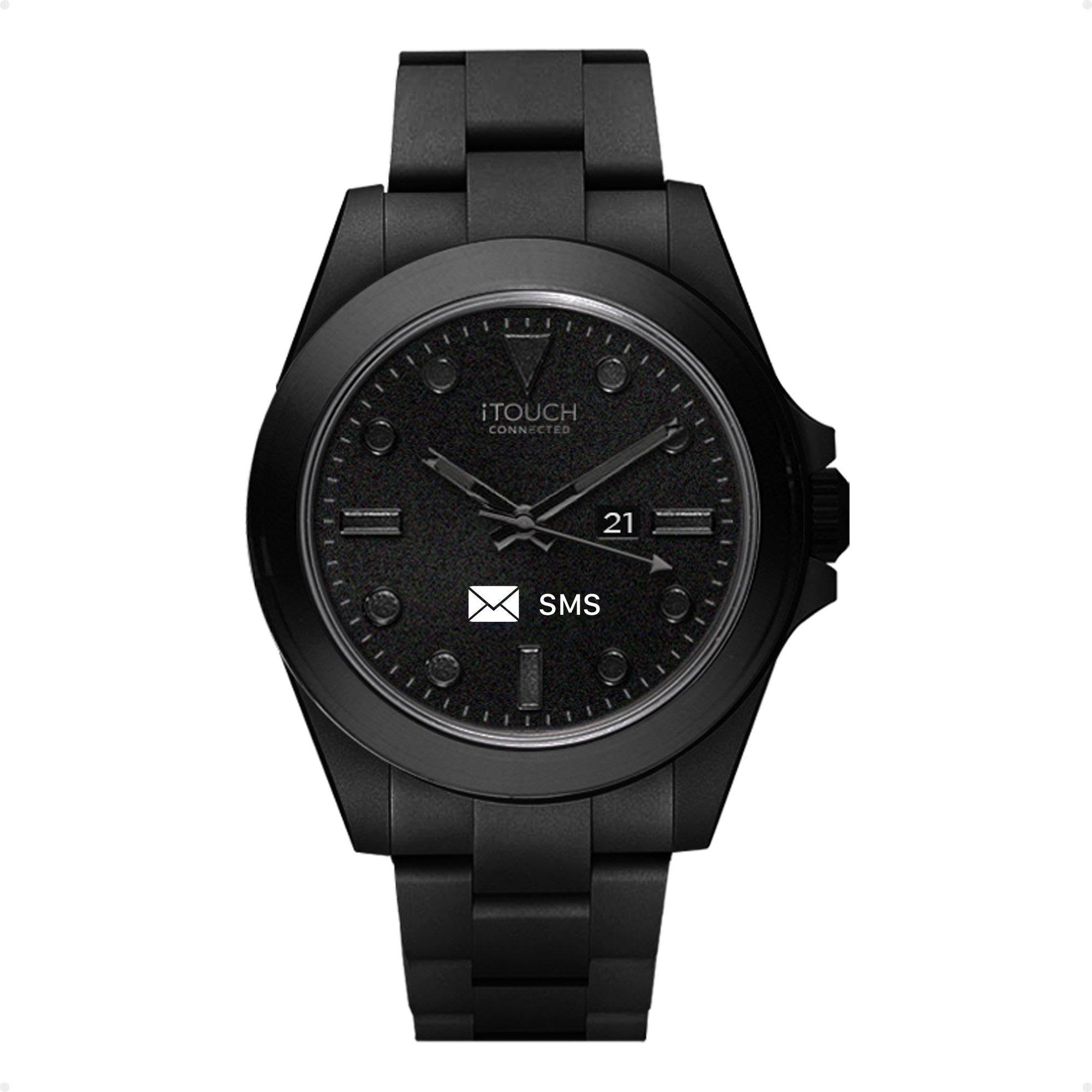 iTouch Connected Men's Hybrid Smartwatch Fitness Tracker: Black Case with Black Acrylic Strap - Black
