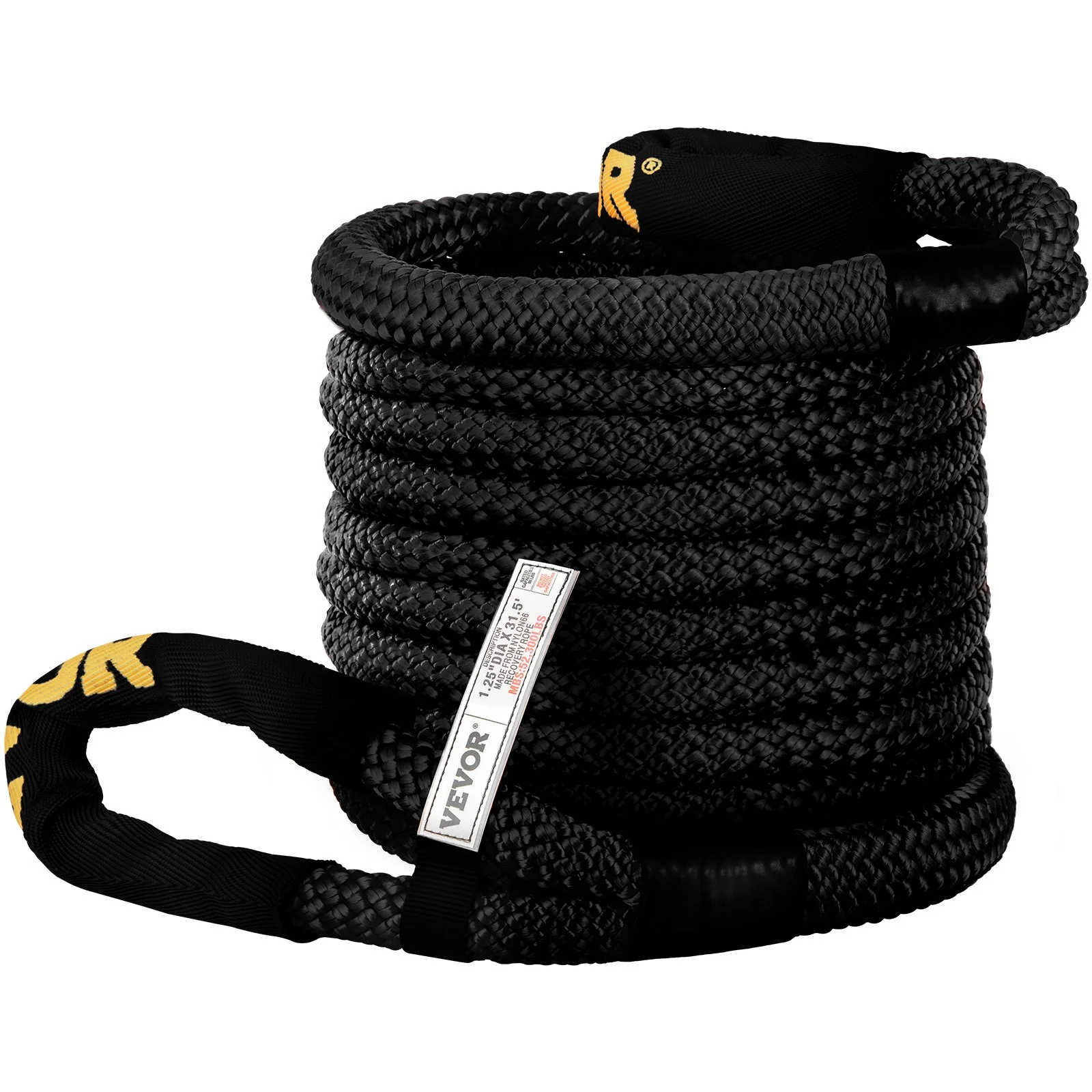 Vevor  1.25 in. x 31.5 ft. Kinetic Recovery & Tow Rope, Black - 52,300 lbs