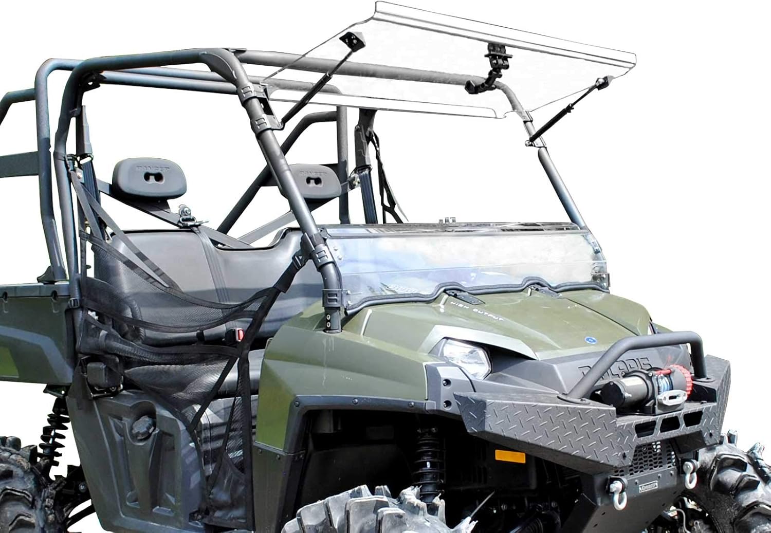 SuperATV Scratch Resistant Flip Windshield for 2016+ Polaris Ranger 570 Full-Size / Crew | 1/4" Thick Polycarbonate that is 250x Stronger than Glass and 25x Stronger than Acrylic | USA Made!