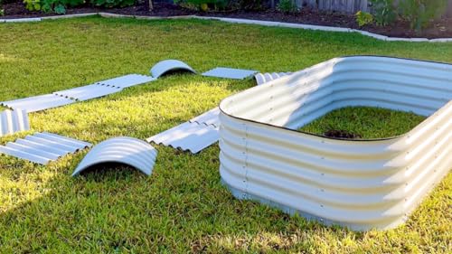 Vego garden Raised Garden Bed Kits, 17" Tall 9 in 1 8ft X 2ft Metal Raised Planter Bed for Vegetables Flowers Ground Planter Box-Modern Gray