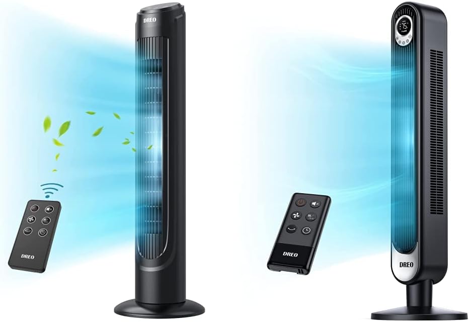 Dreo Tower Fans for Home and Office, Quiet Oscillating Bladeless Standing Floor Fans
