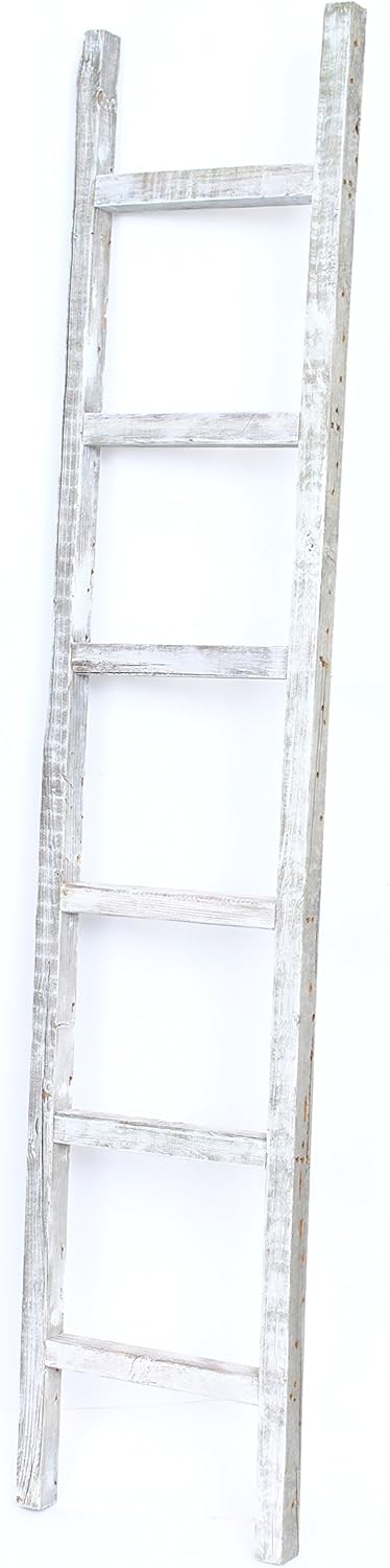 BarnwoodUSA Rustic Farmhouse Decorative Ladder - Our 6 ft Ladder can be Mounted Horizontally or Vertically and is Crafted from 100% Recycled and Reclaimed Wood | No Assembly Required | Weathered Gray