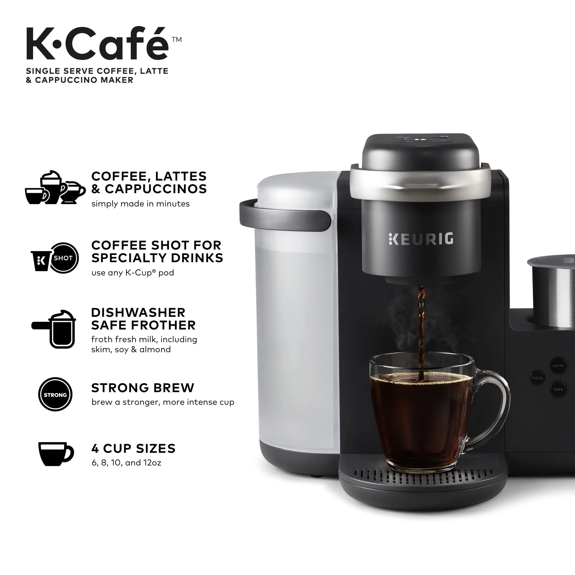 Keurig K-Cafe Single Serve K-Cup Coffee Maker, Latte Maker and Cappuccino Maker, Dark Charcoal