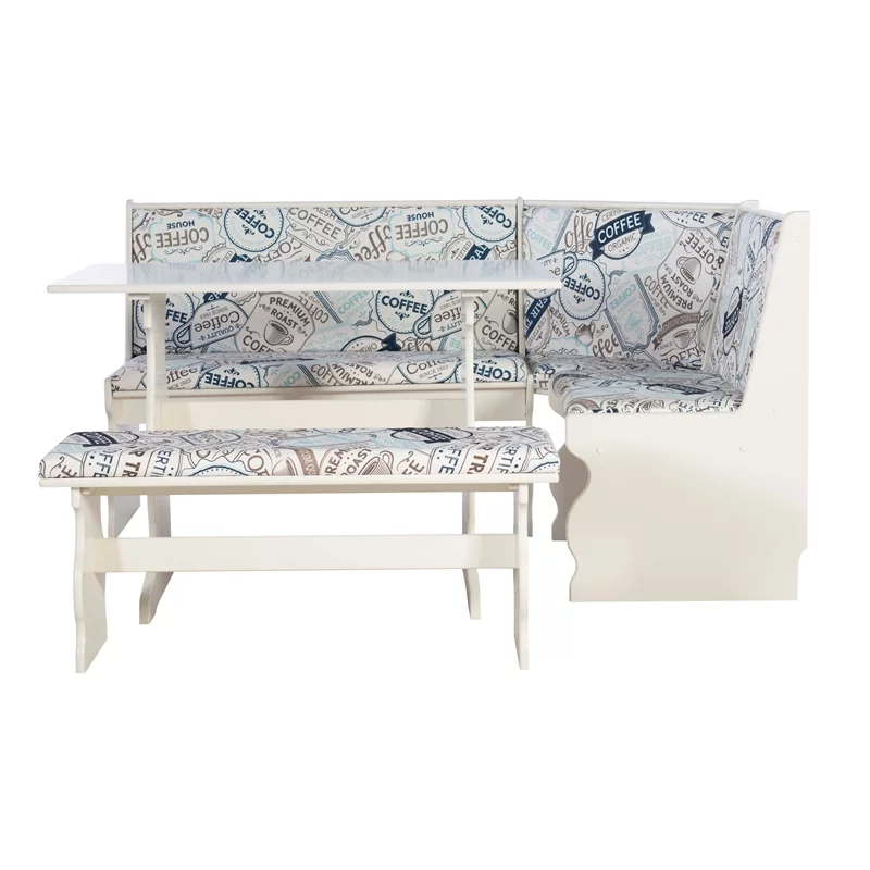 Linon Natasha Wood Corner Nook Dining Set in White