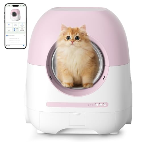 Self Cleaning Cat Litter Box, Automatic Cat Litter Box Self Cleaning for Multiple Cats, 2.4G/5G WiFi Support, Anti-Pinch/APP Control/Odor Removal Automatic Litter Box 1s Fast Link/100L Large Capacity