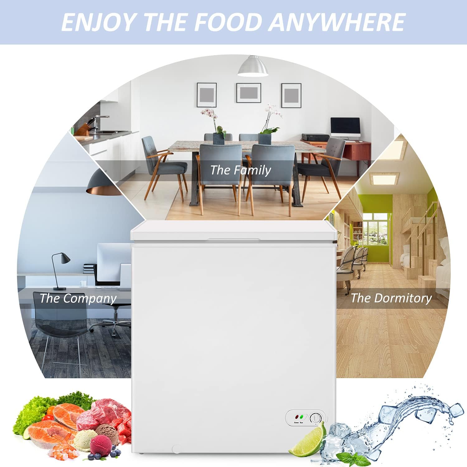 5.0 Cu.ft Chest Freezer Small Deep Freezer Mini Outdoor Chest Freezers Upright with 3 Removable Baskets 7 Temperature Settings White