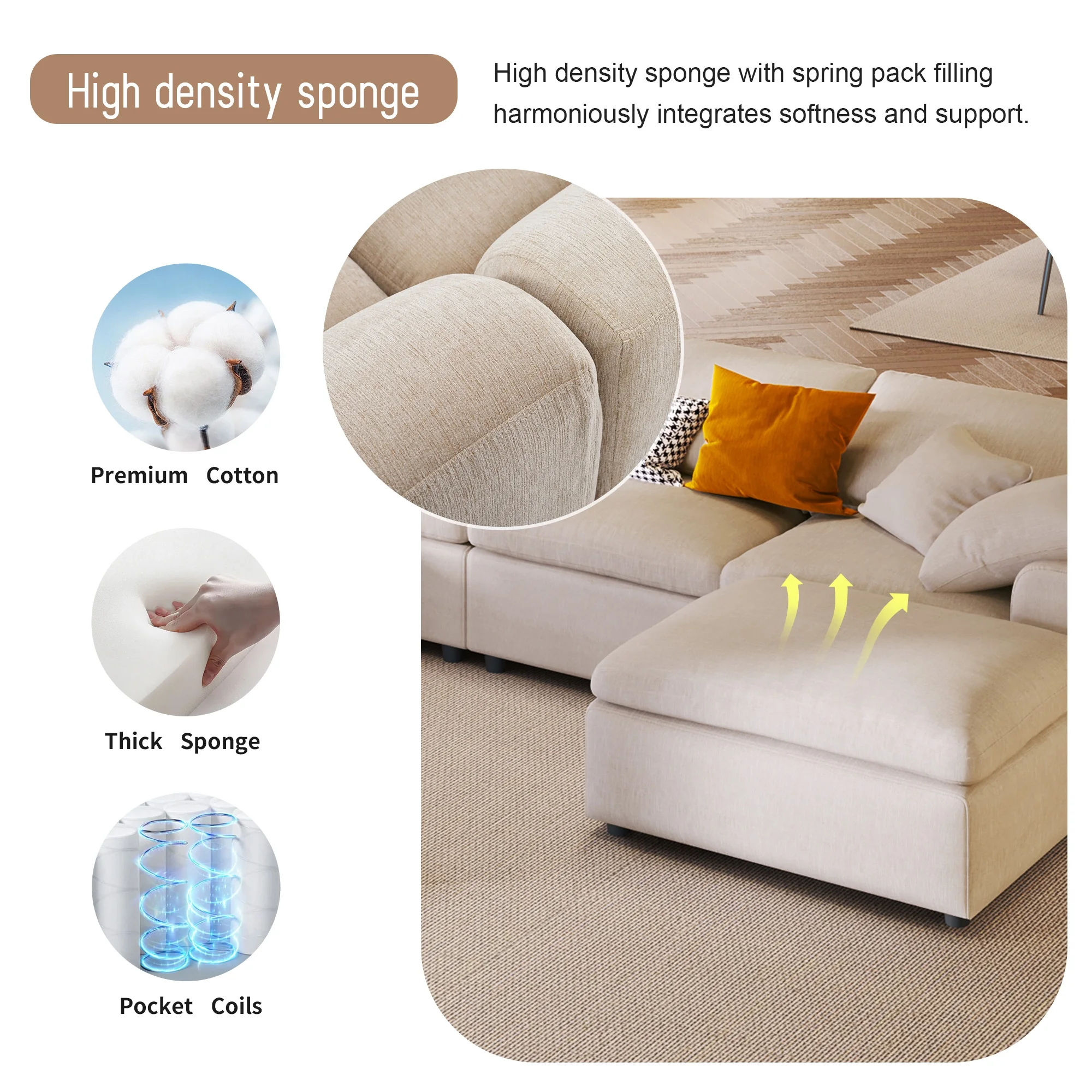 EUROCO 130" 7-Seater Oversized Modular Couches and Sofas Sectional with Ottoman,Sectional Sofa U/L Shaped Chenille Sectional Couch for Living Room, Office, Spacious Space