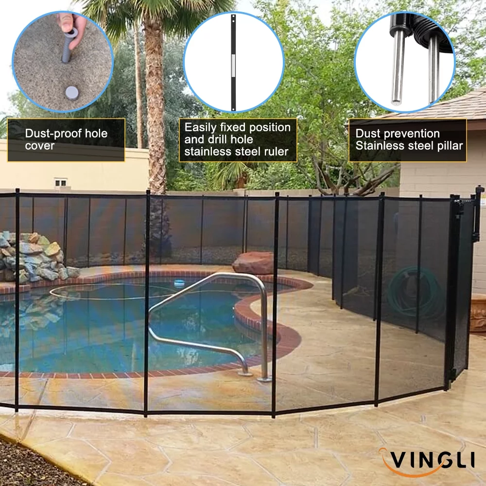 VINGLI 5 ft x 48 ft Swimming Pool Fence in Ground Pool Safety Fencing, Black
