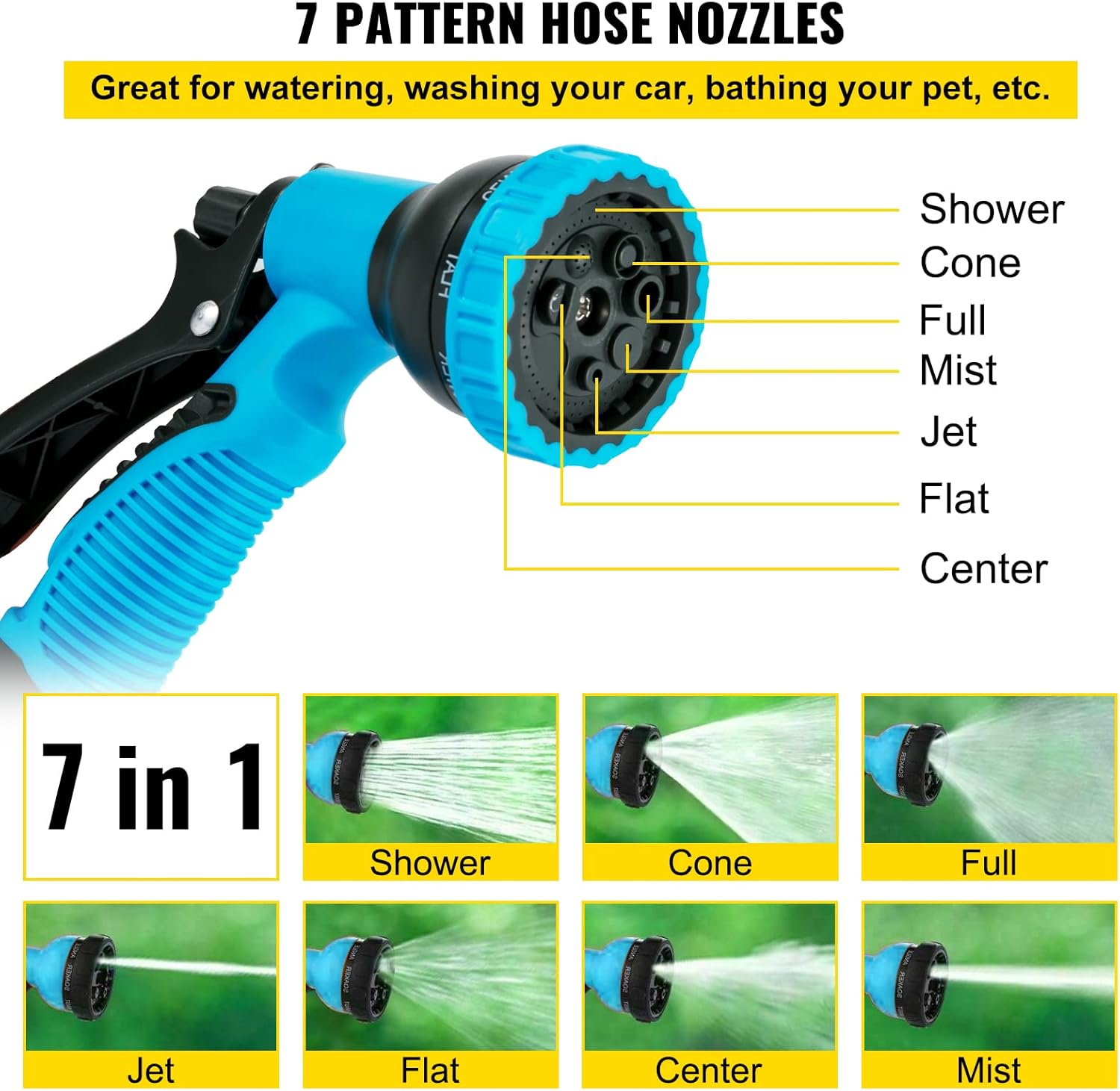 VEVOR Retractable Hose Reel, 1/2 inch x 75 ft, Any Length Lock & Automatic Rewind Water Hose, Wall Mounted Garden Hose Reel w/ 180° Swivel Bracket and 7 Pattern Hose Nozzle, Blue