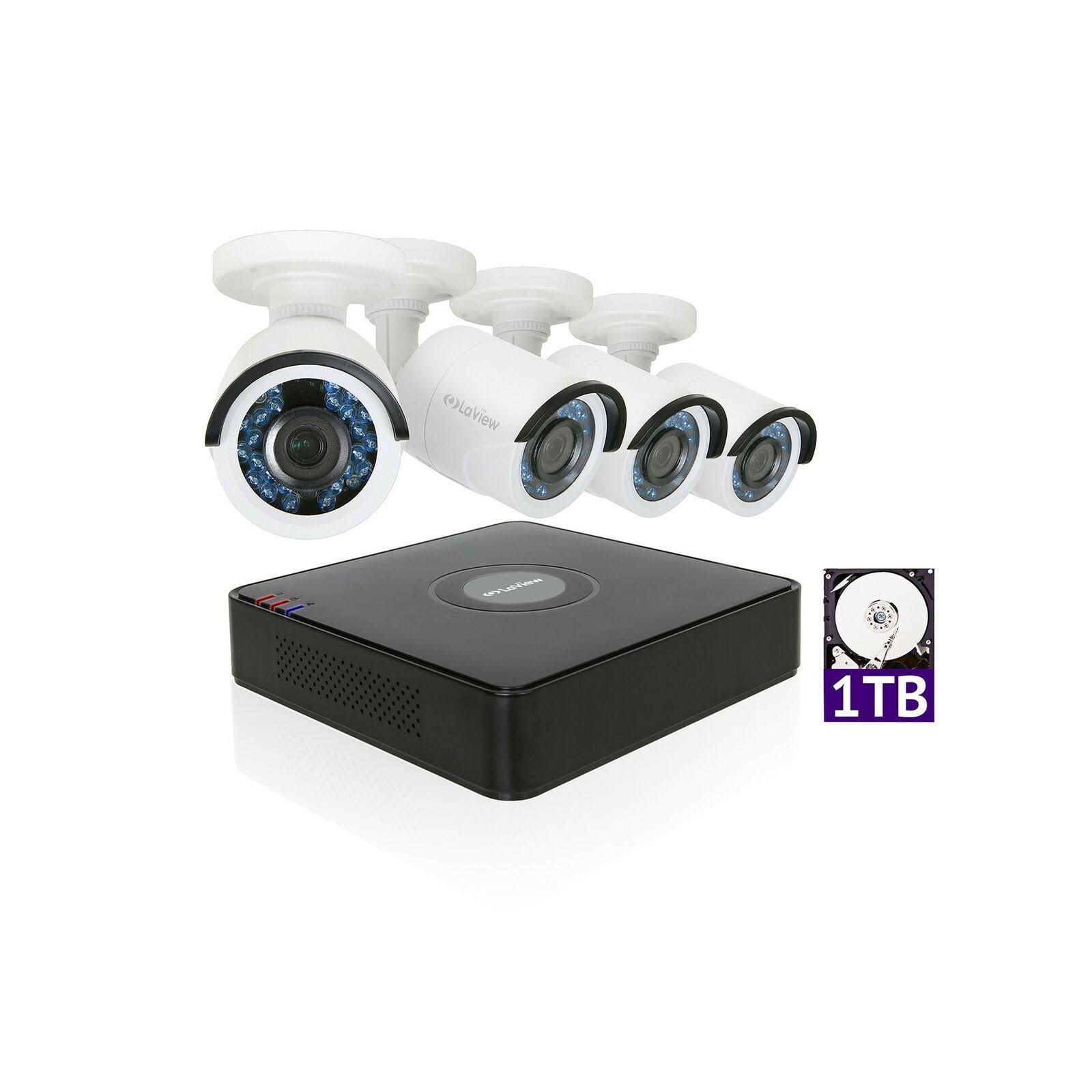 Laview 1080p HD 4 Security Cameras 4CH Home Video Camera System w/ 1TB HDD