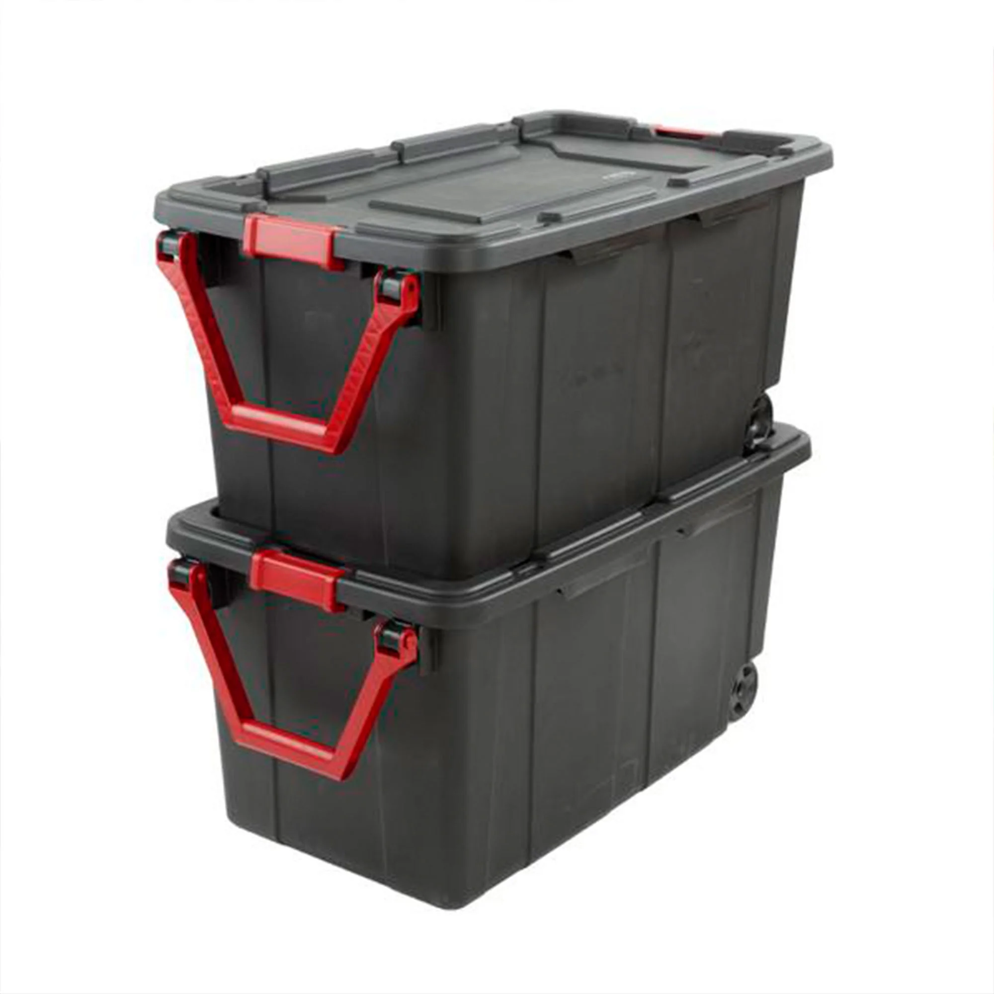 Sterilite Durable 40 Gallon Wheeled Industrial Storage Tote, Black (8 Pack)
