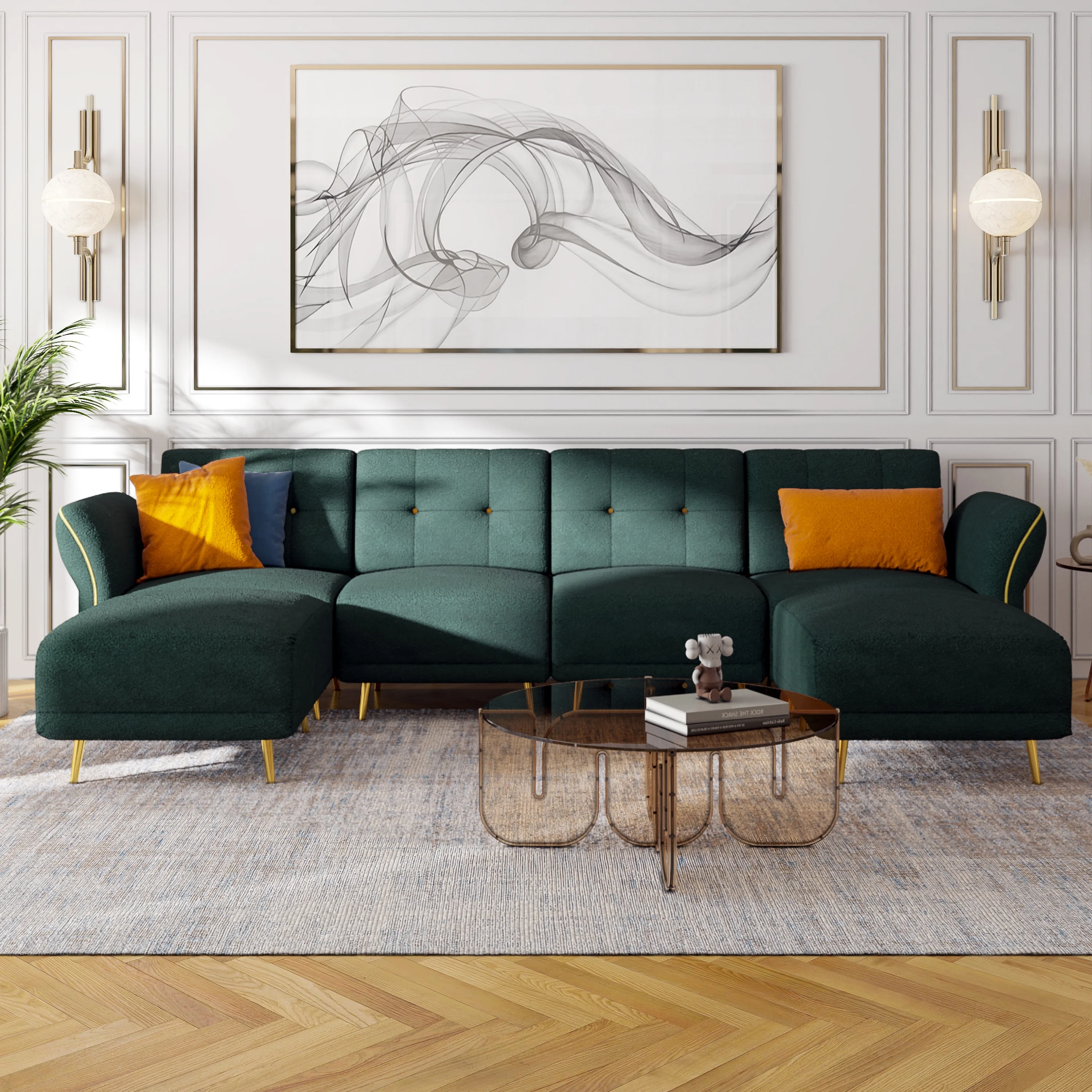 Jarenie Sherpa sofa，Modular Sectional Sofa,sleeper couch sofa,Modular Sectionals with Ottomans,Couch with Chaise for Living Room,sectional couches for living room,Green