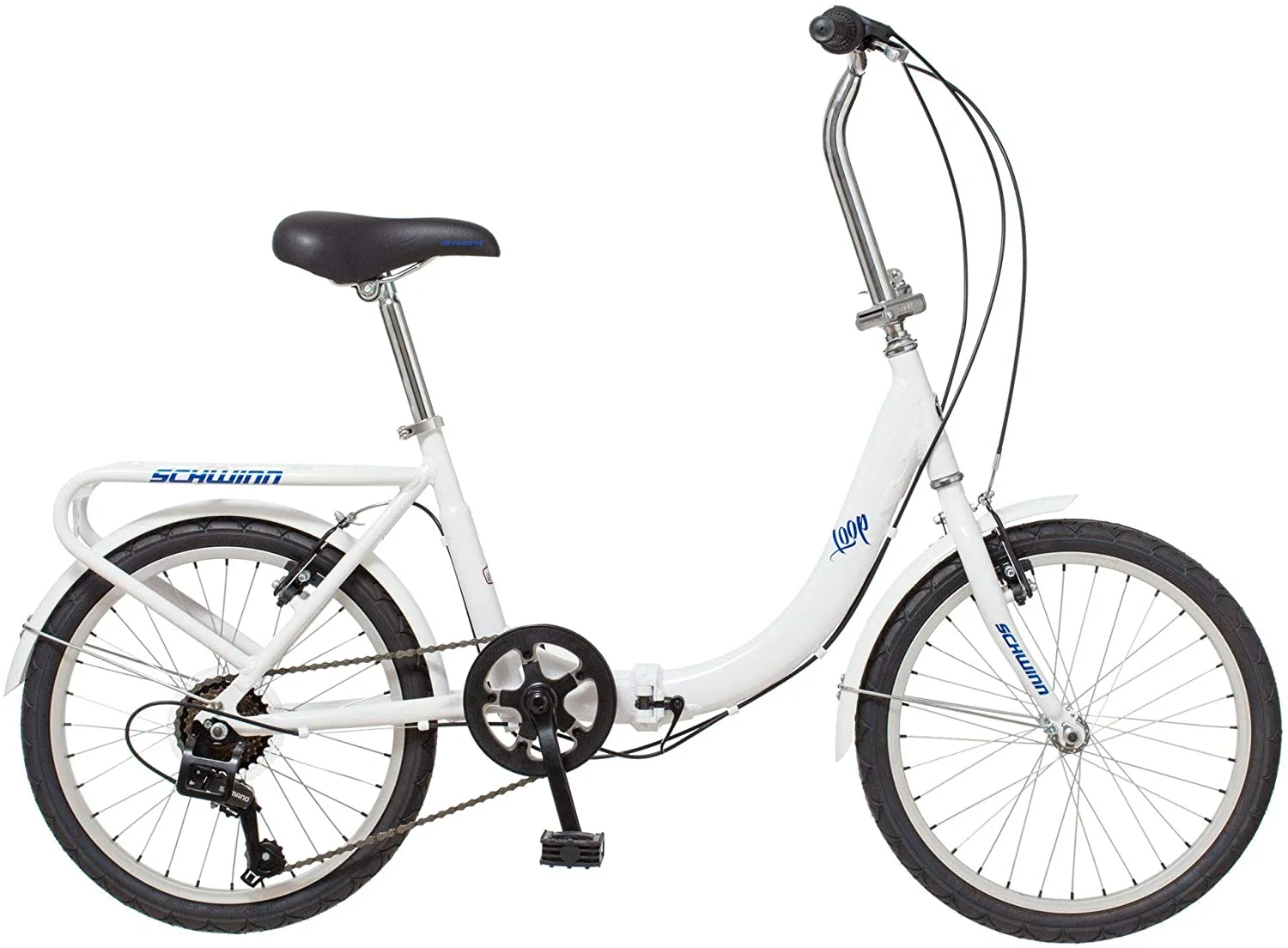 Schwinn Loop Adult Folding Bike, 20 In. Wheels, Rear Carry Rack, White