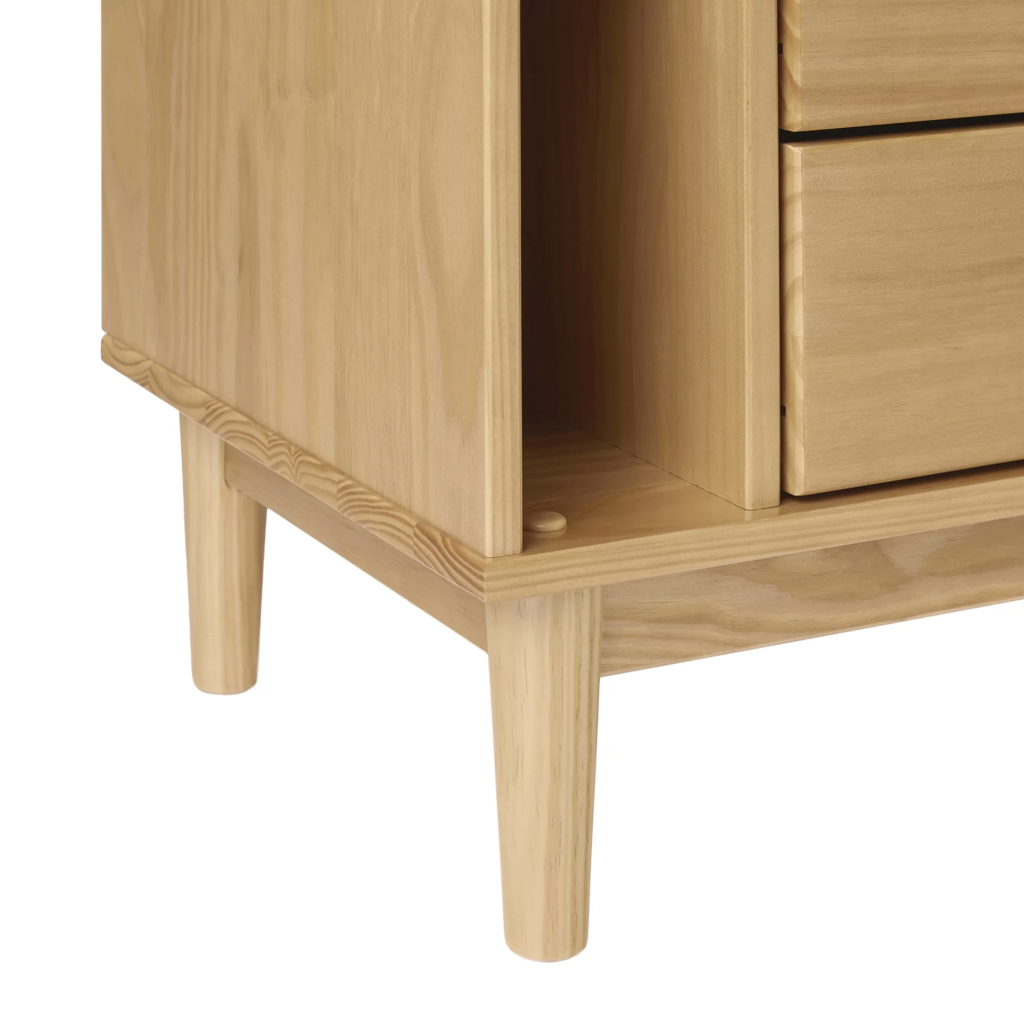 Walker Edison Mid-Century Modern 2-Drawer Wood Nightstand, Natural Pine