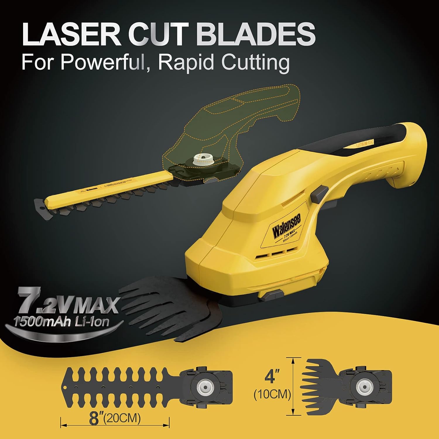 Walensee Cordless Grass Shear & Hedge Trimmer – 7.2V Electric Shrubbery Trimmer 2 in 1 Handheld Hedge Cutter/Grass Trimmer/Hedge Clipper Rechargeable Battery and Fast Charger Included for Garden, Lawn Pack of 2