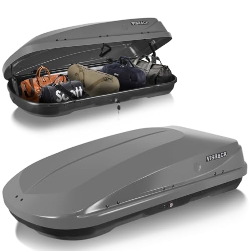 Gray Rooftop Cargo Box Carrier Large 13 Cubic Feet Car Top Mount Travel Luggage Storage, Dual Side Opening, Roof Cargo Boxes Waterproof Rooftop Storage Box Extra Keys, Straps