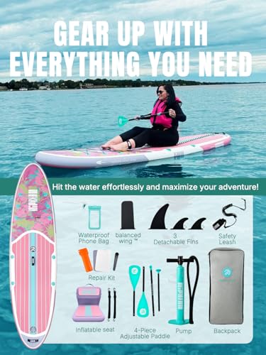Niphean Inflatable Stand Up Paddle Board with SUP Accessories, Anti-Slip EVA Deck, 10’6’’ Inflatable Paddle Boards for Adults & Youth of All Skill Levels