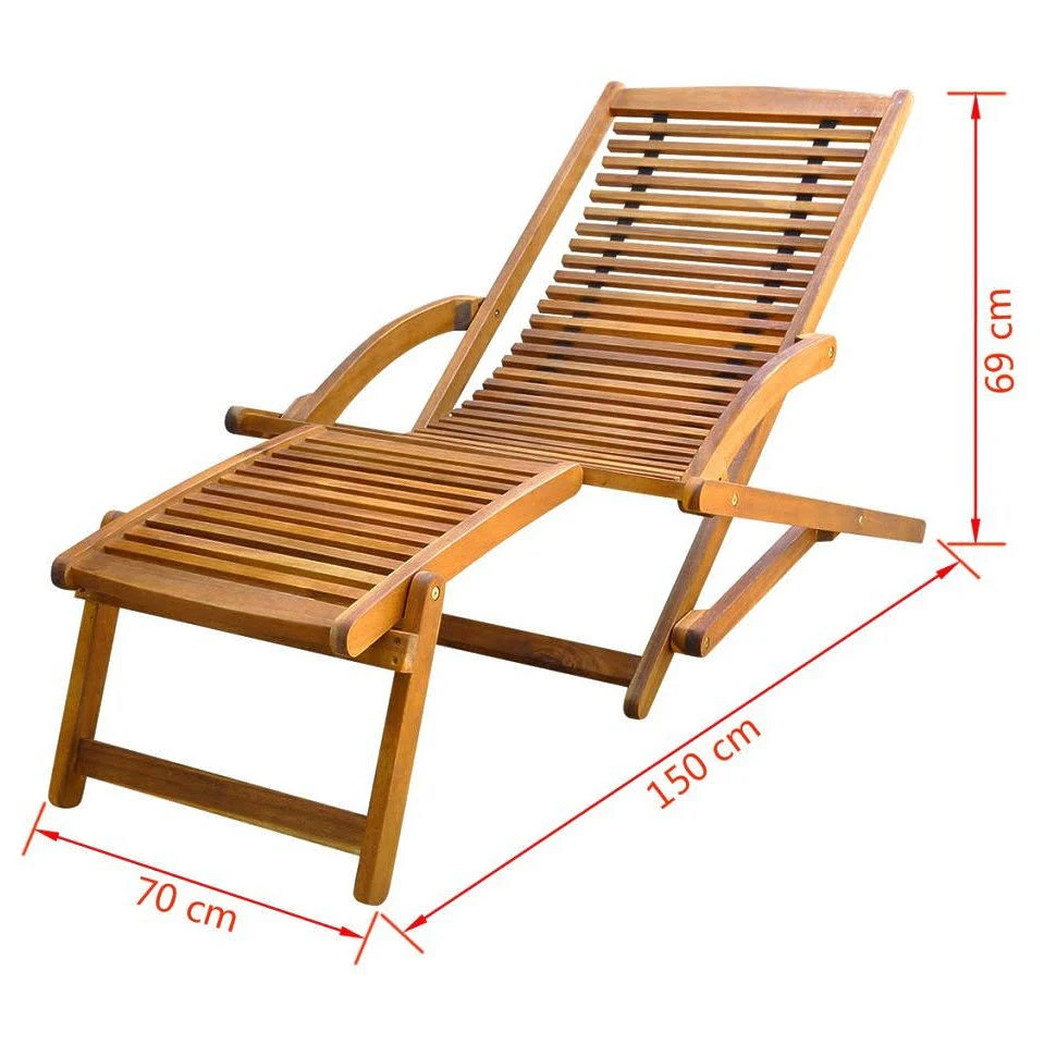 vidaXL Deck Chair with Footrest Acacia Wood