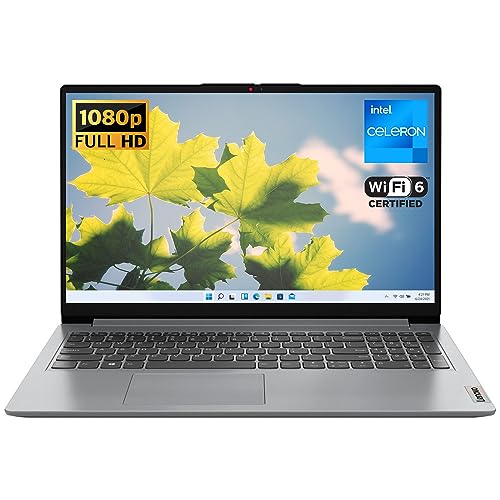 Lenovo IdeaPad 1 Laptop, Intel Celeron N4500, 4GB RAM, 64GB eMMC, 15.6" FHD Display, Windows 11 Home, Wi-Fi 6, Webcam, Bluetooth, SD Card Reader, Grey
