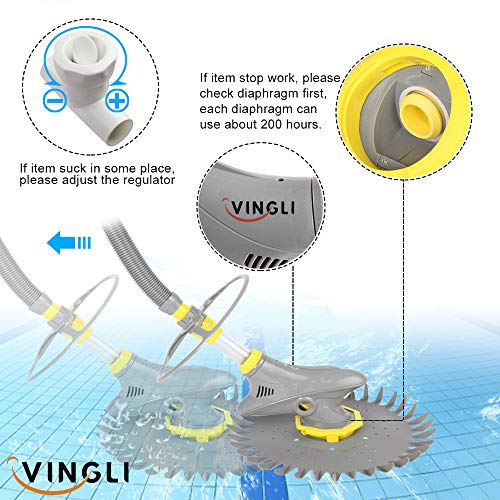 VINGLI Automatic Pool Vacuum Cleaner Swimming Pool Vacuum with Additional Hoses & Diaphragms