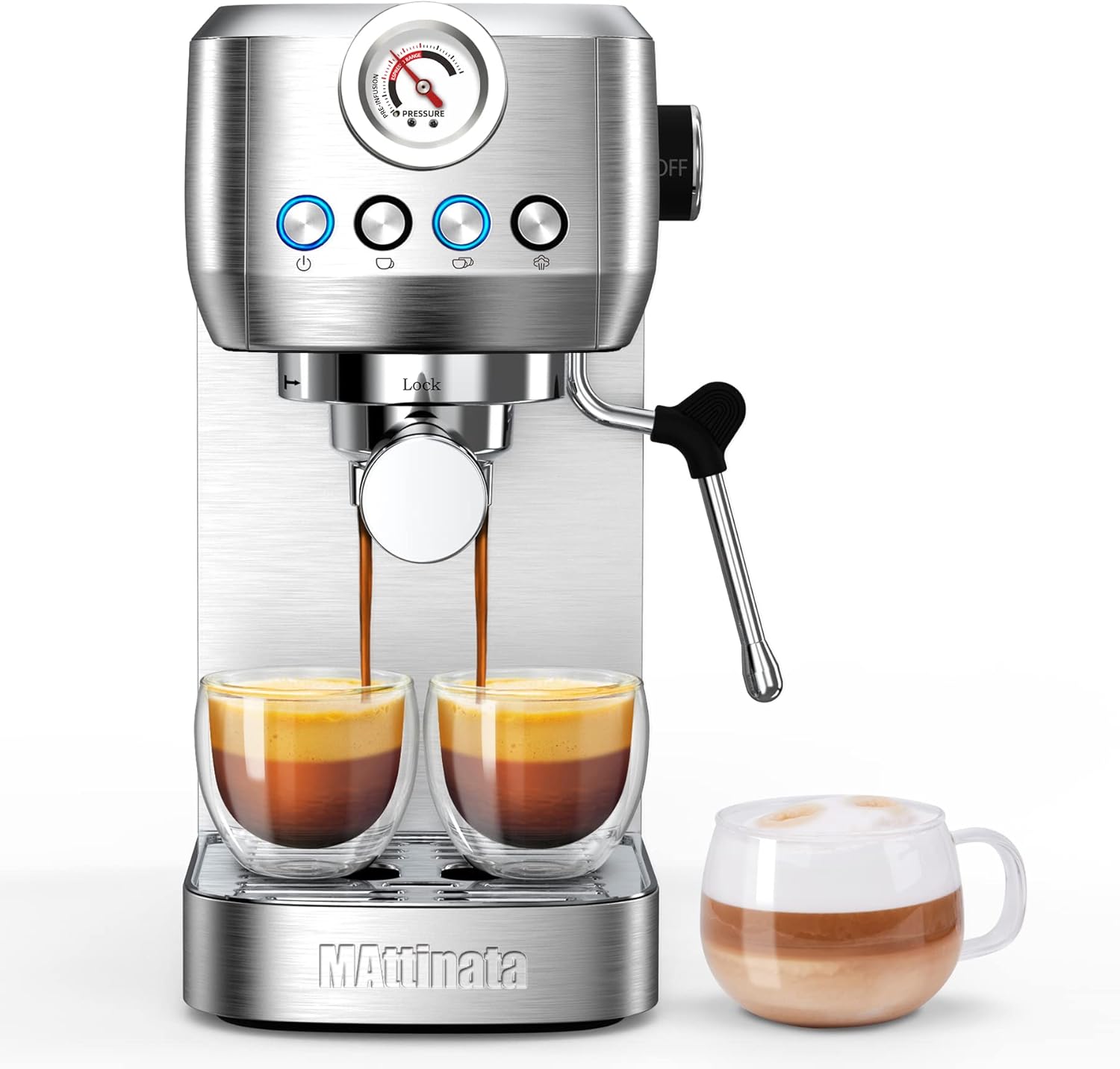 Espresso Machine, 20 Bar Professional Espresso Maker Stainless Steel with Milk Frother Steam Wand and Pressure Gauge, for Cappuccino, Latte, Gifts for Mom, Dad, Coffee Lovers