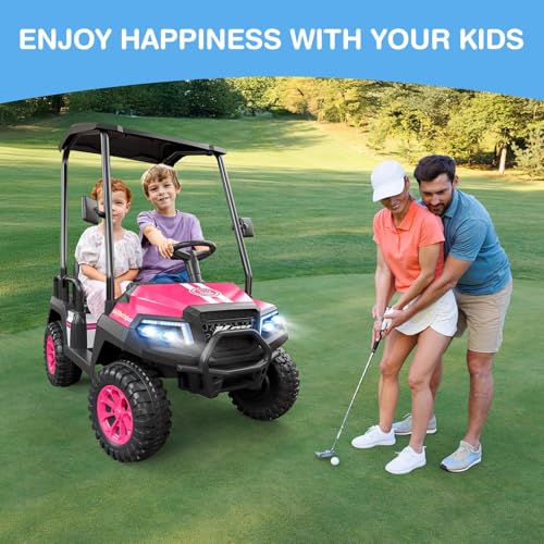 R9 24V Kids Golf Cart, 4 Seats, 4WD Kids Electric Car w/Remote Control, Detachable Awning, Spring Suspension, Multimedia Functions Including Music, Story, Wireless Connection, Horn, Power Display