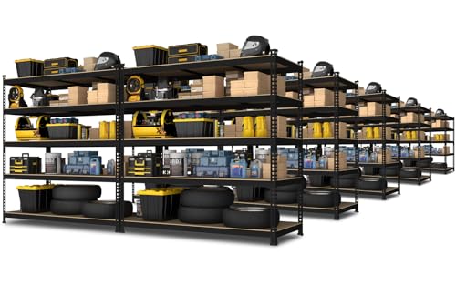 PrimeZone 2 Pack Storage Shelves 48" x 24" x 72" - 5 Tier Heavy Duty Adjustable Garage Storage Shelving, Metal Storage Utility Rack Shelf Unit for Warehouse Pantry Closet Kitchen, Black