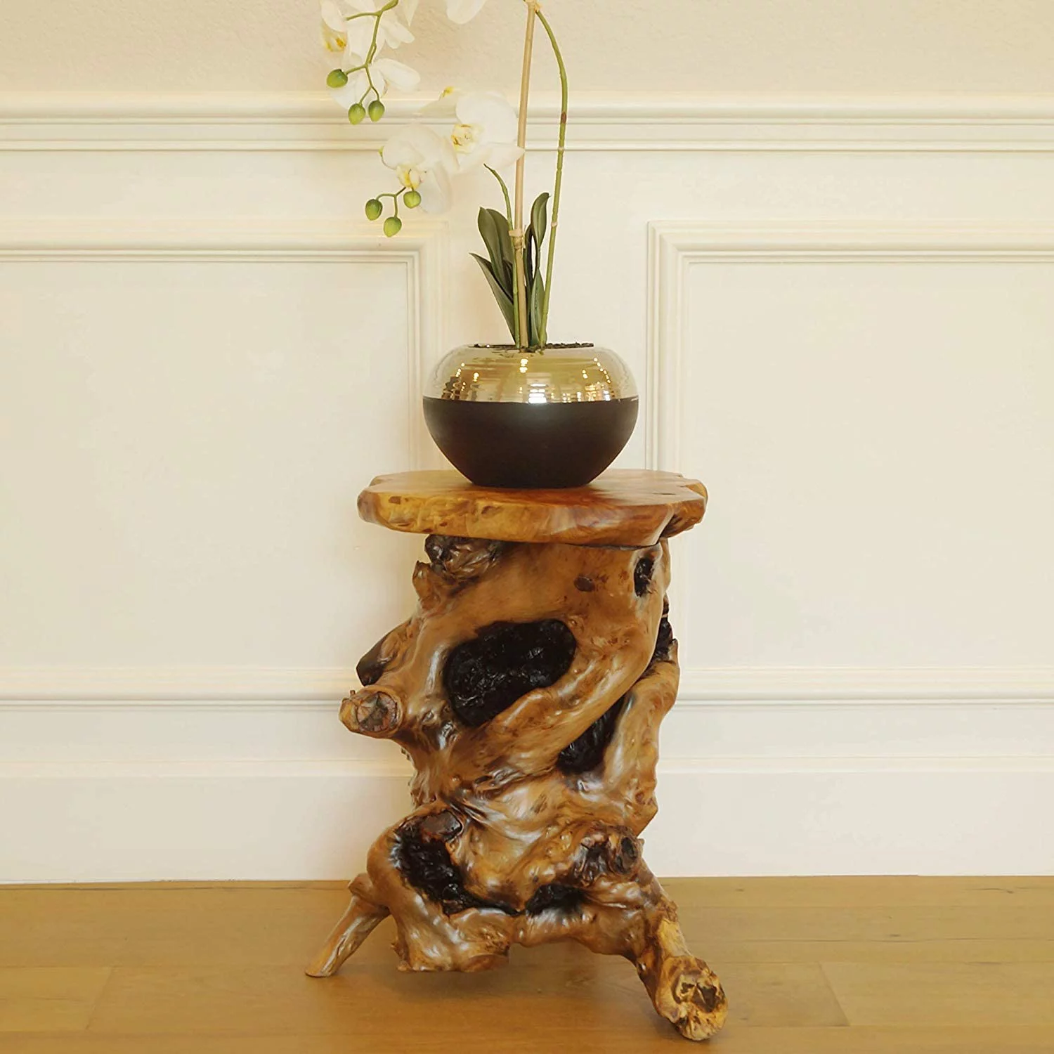 YINCHEN Tree Stump Side Table, Live Edge Stool, Natural Edge Wood Side Table, Accent Table, 19" Tall