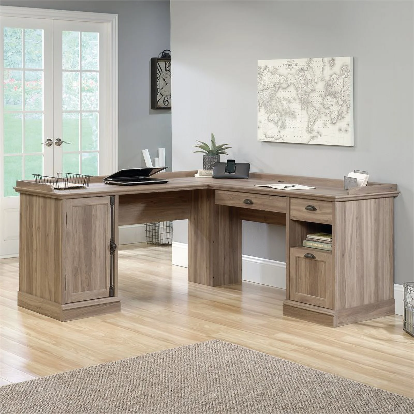 Sauder Barrister Lane L-Desk, Salt Oak Finish