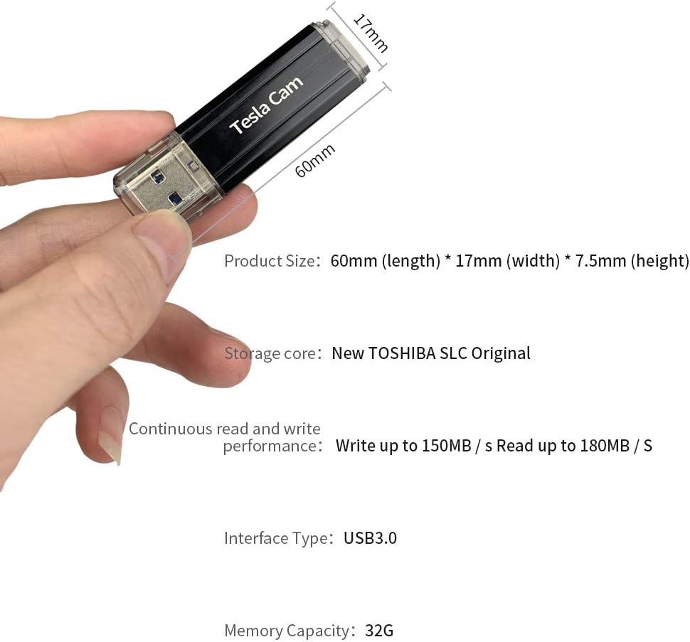 Dashcam Flash Drive for Tesla Model Y/3/S/X Sentry Mode Pre-Configured, Fast, SLC USB Drive for Tesla Model 3/S/X/Y - 32 GB
