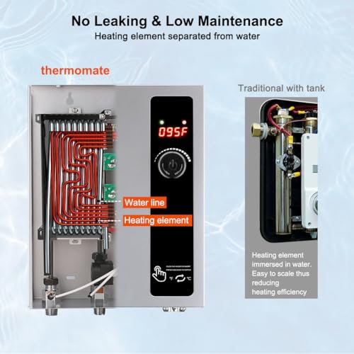 Tankless Water Heater Electric, thermomate On Demand Instant Endless Hot Water Heater, Digital Temperature Display for Residential Whole House Shower…