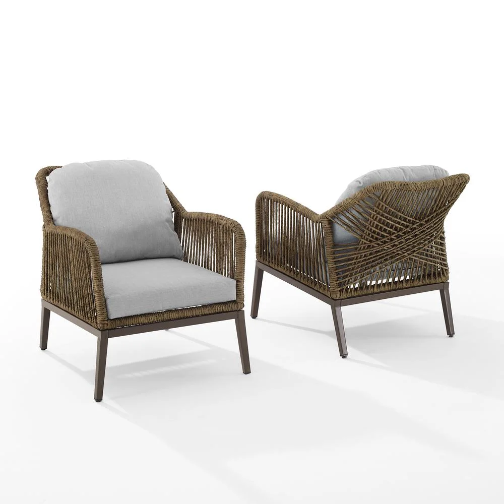 Crosley Furniture Haven 2Pc Outdoor Wicker Armchair Set in Gray & Brown
