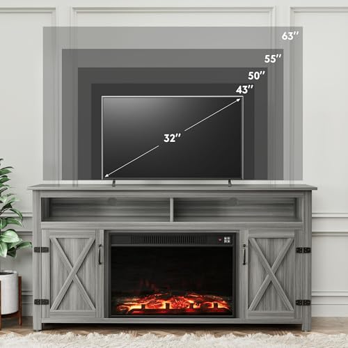 YESHOMY Farmhouse TV Stand for Televisions up to 65 Inches, Sliding Barn Doors and Storage Cabinets, Console Table and Media Furniture for Living Room, 58 Inch, Milk White