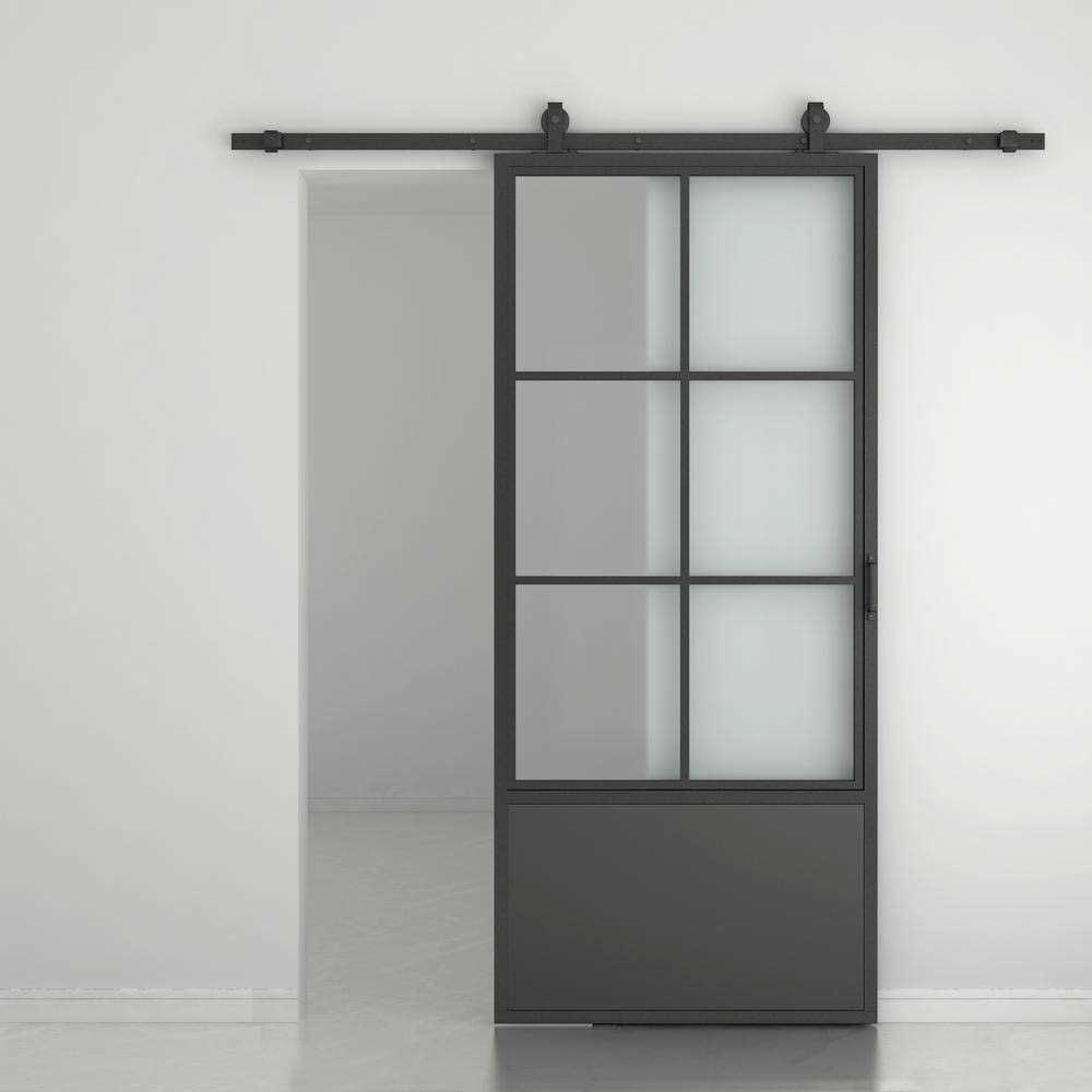 CALHOME 37-in x 84-in Black Glass Steel Single Barn Door