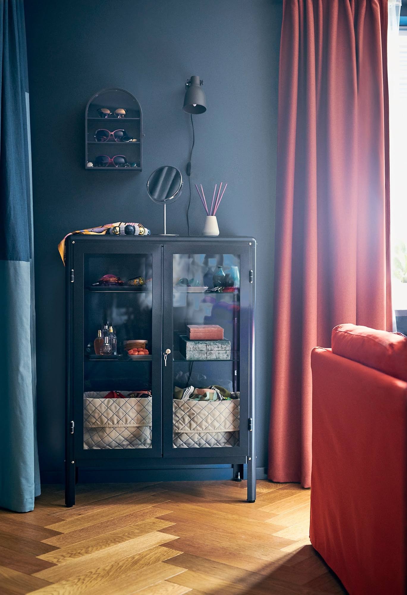 IKEA - FABRIK?R Glass-Door Cabinet, black-blue, 31 7/8x44 1/2